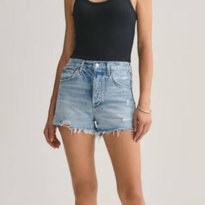 AGOLDE Women's Size 27 Distressed Cotton Denim Jaden Shorts Medium Wash Blue